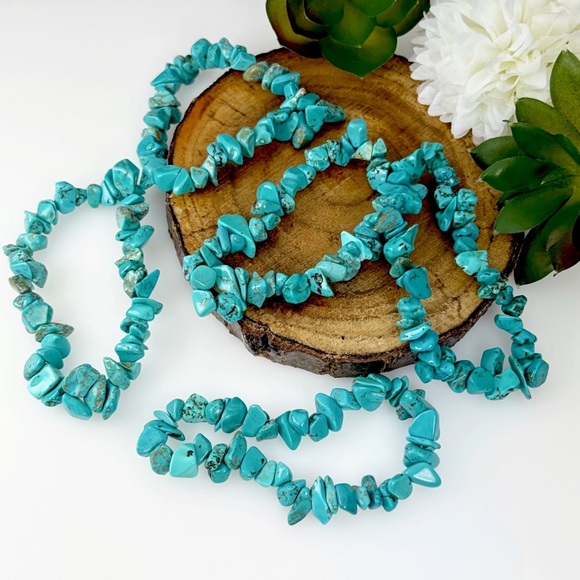 One Turquoise Stretch Bracelet Handmade Southwest Boho Style New Blue - Picture 2 of 5